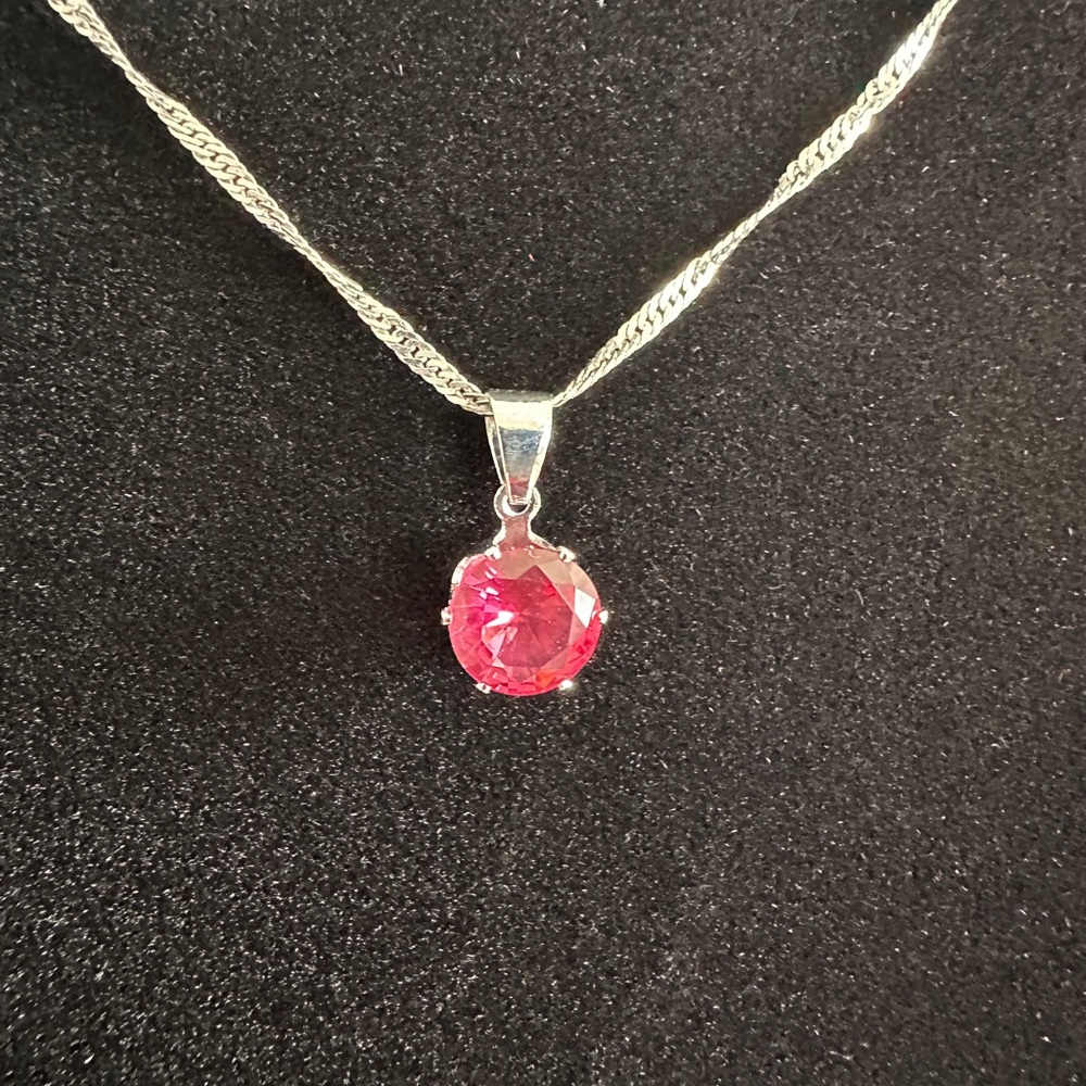 Sterling Silver Necklace and Earring Set with Pink Gemstones - Picture 3 of 10